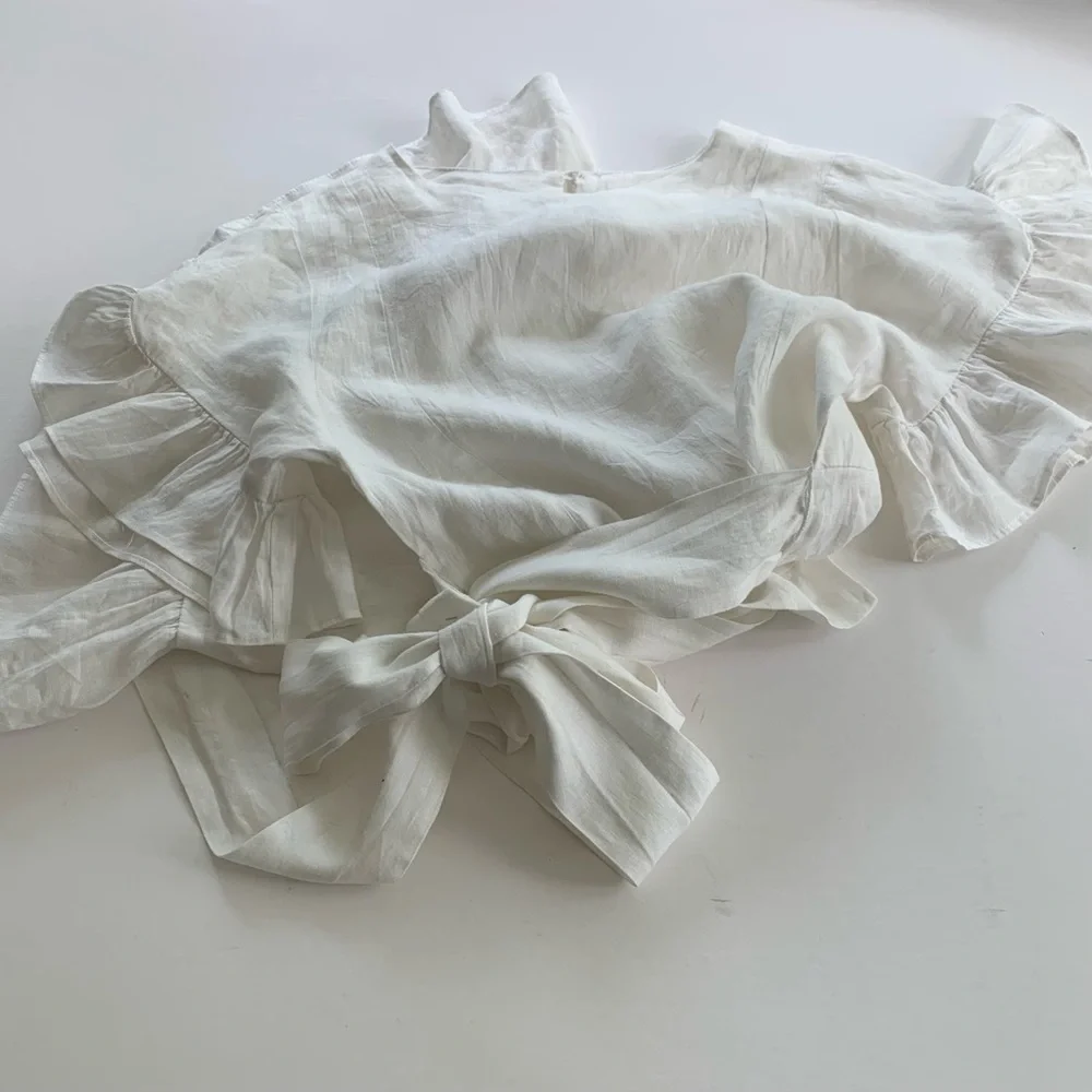 Linen Ruffle Wrap Dress - Picture 3 of 7
